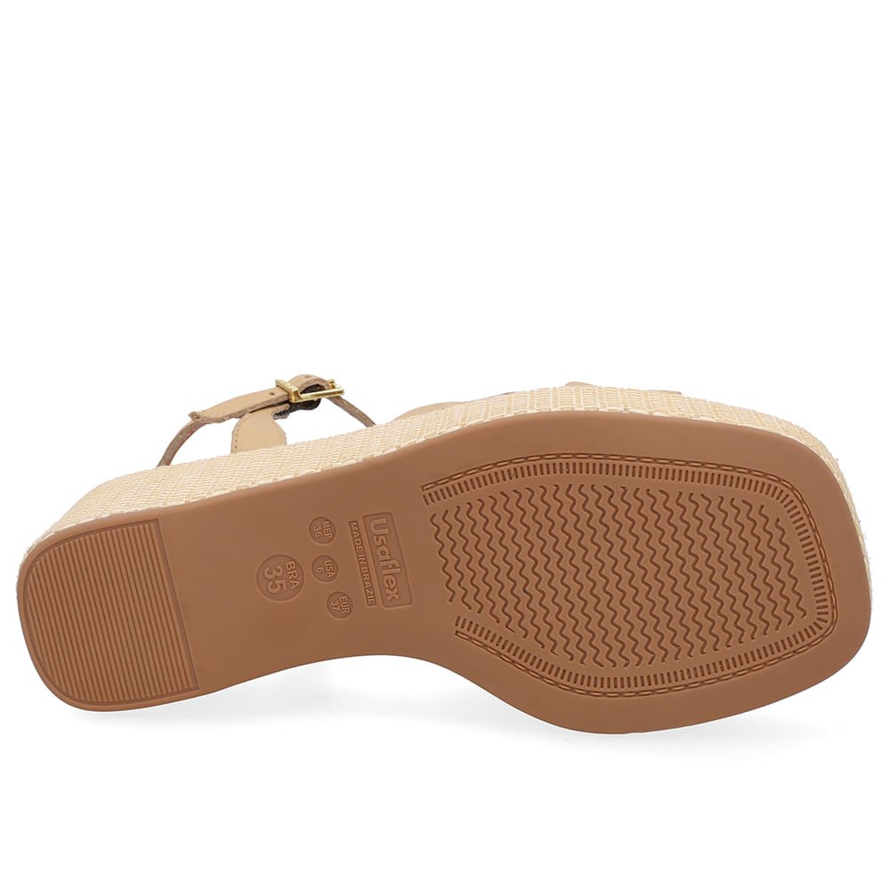 Sandália Plataforma Palha Couro Bege Bege 5