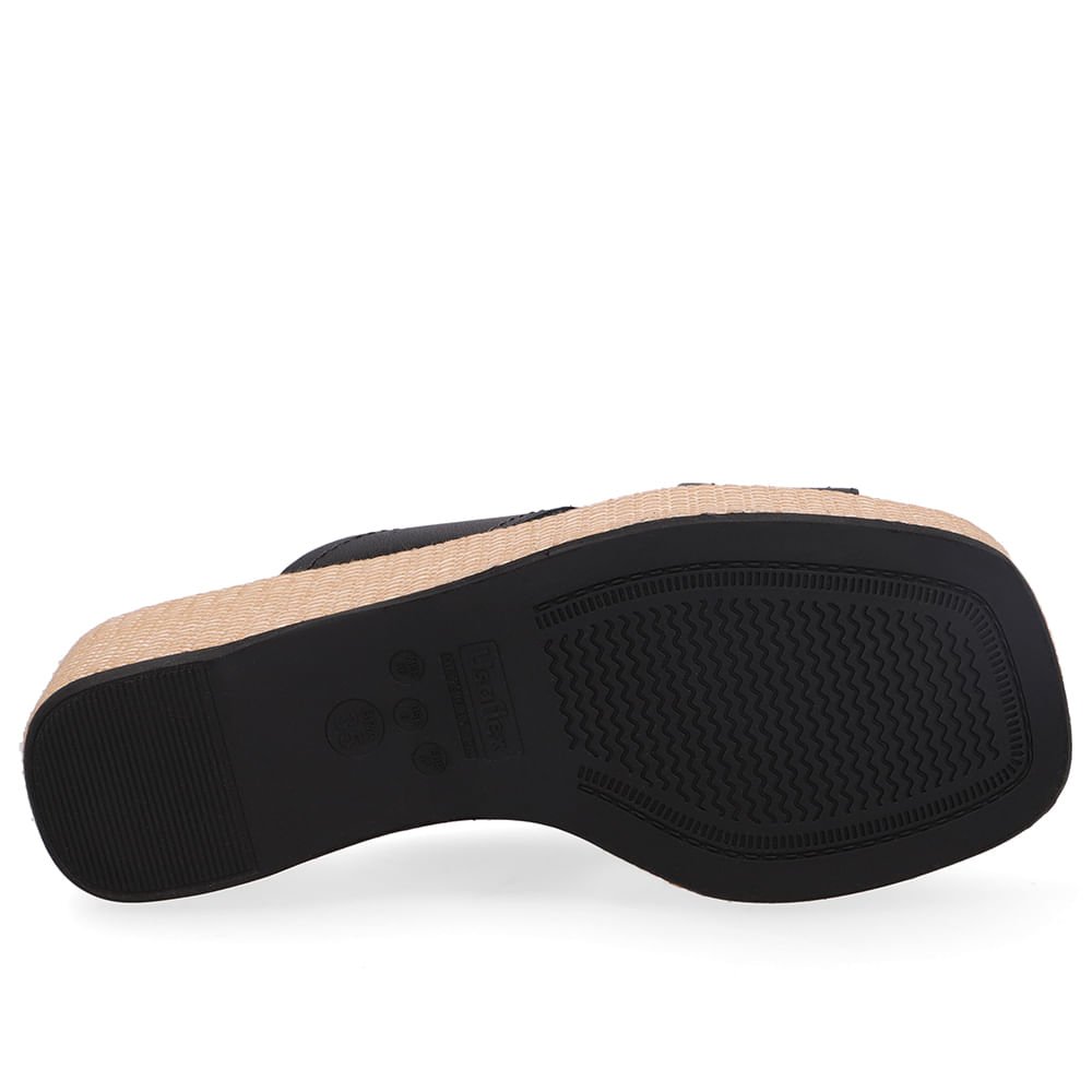 Tamanco Plataforma Palha Couro Preto Preto 5