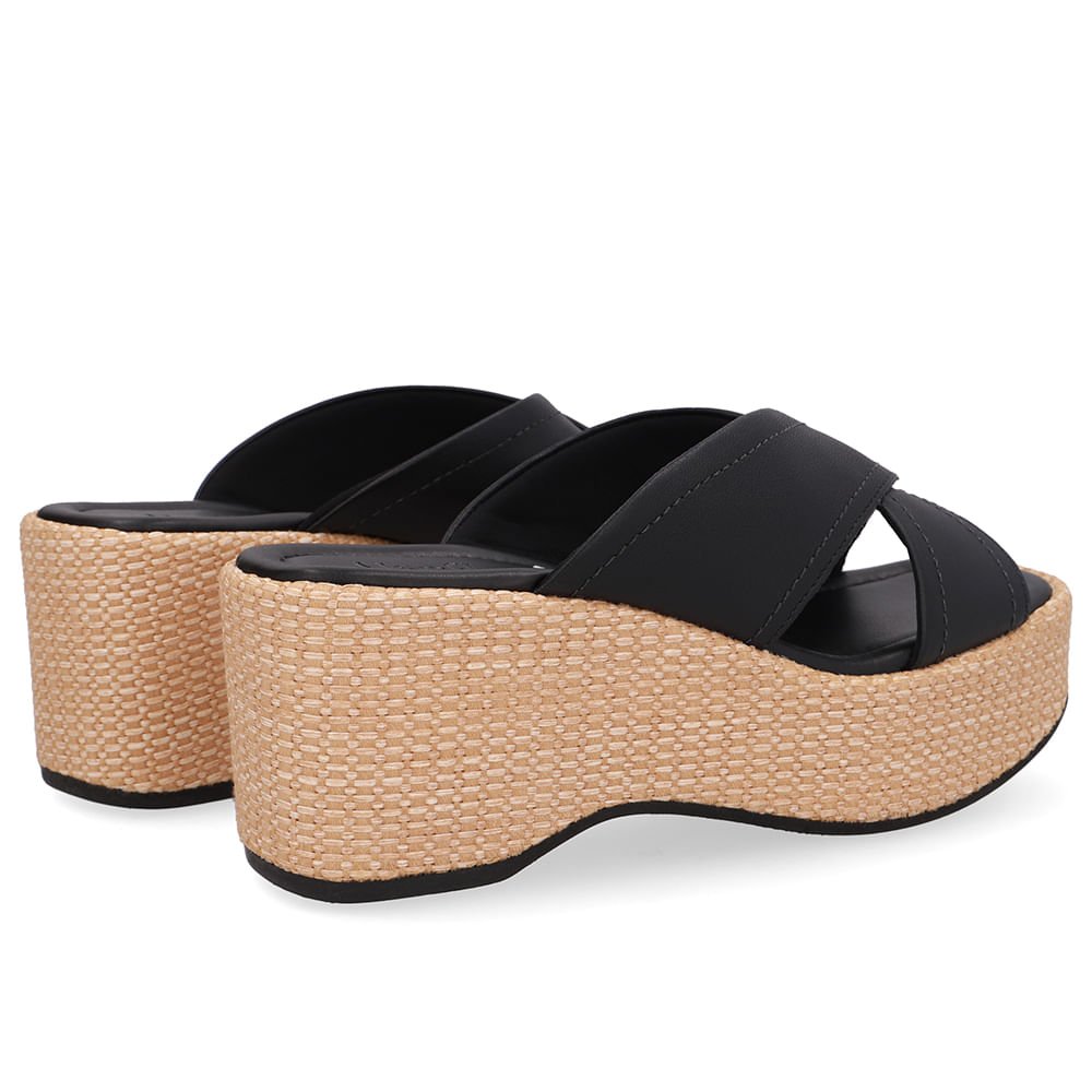 Tamanco Plataforma Palha Couro Preto Preto 3