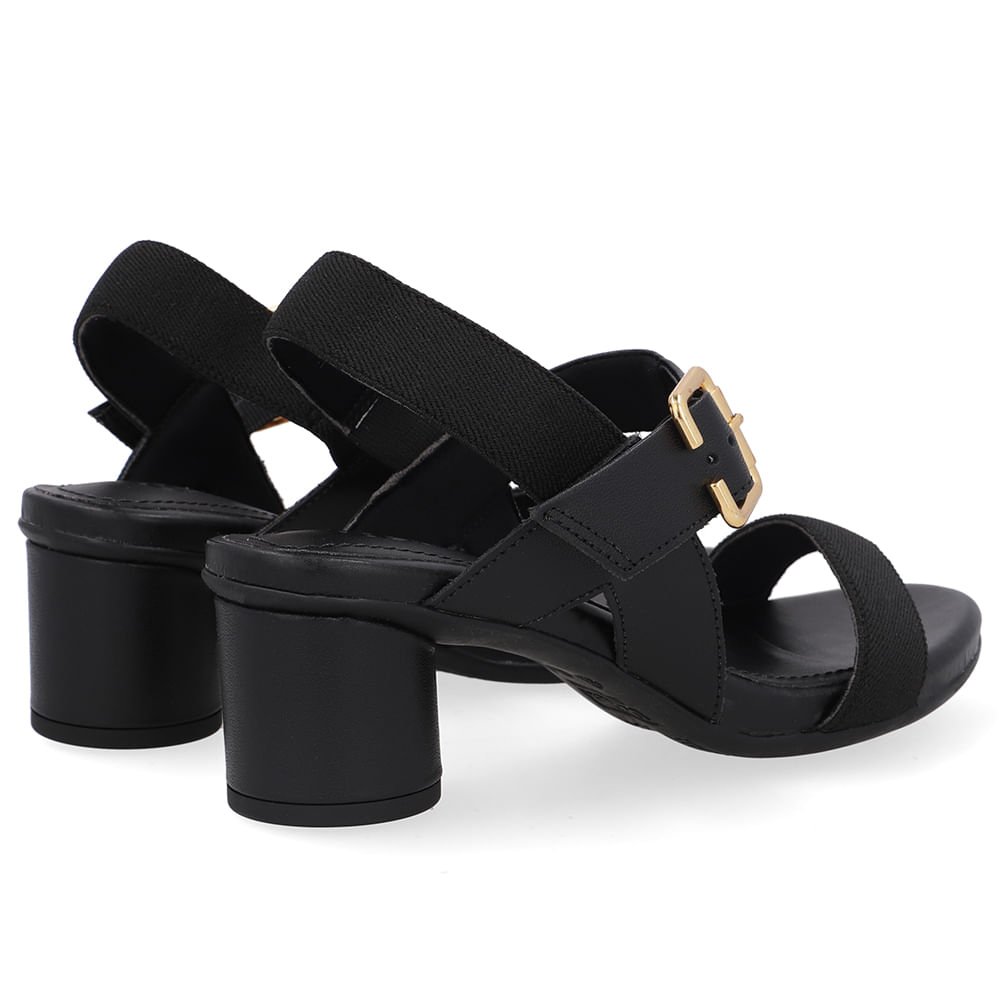 Sandália Salto Bloco Redondo Couro Preto Preto 3