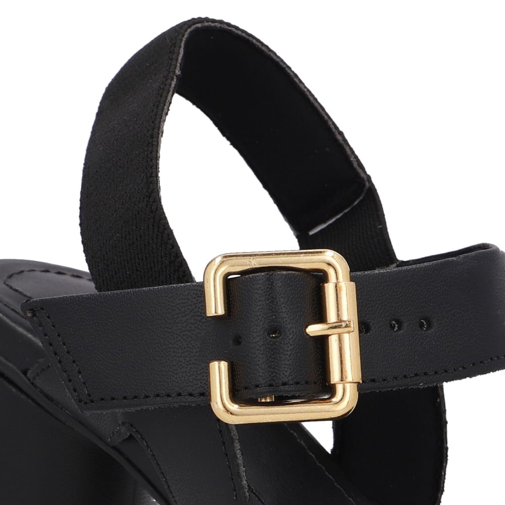 Sandália Salto Bloco Redondo Couro Preto Preto 4