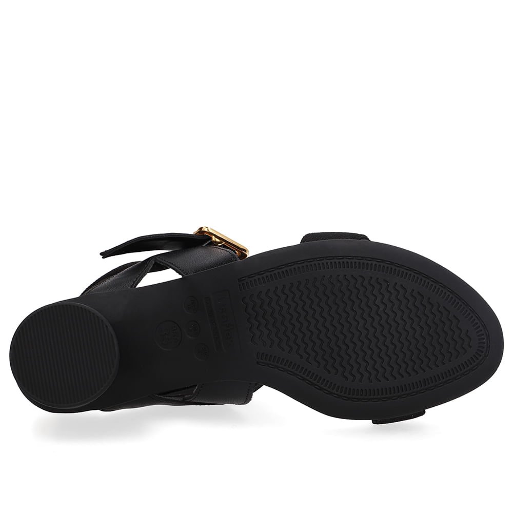 Sandália Salto Bloco Redondo Couro Preto Preto 5