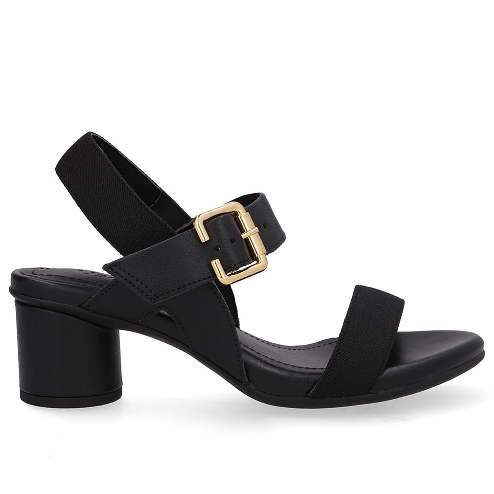 Sandália Salto Bloco Redondo Couro Preto