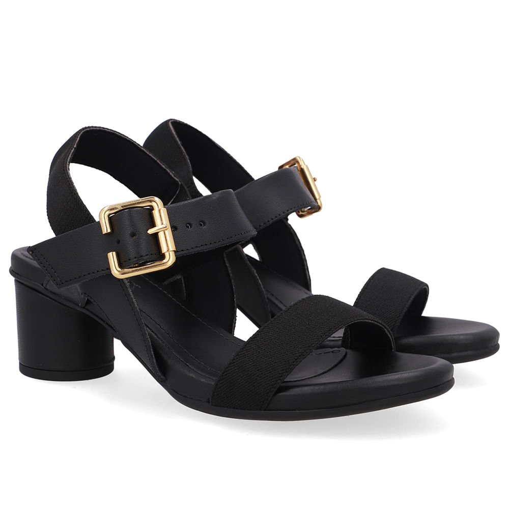 Sandália Salto Bloco Redondo Couro Preto Preto 2