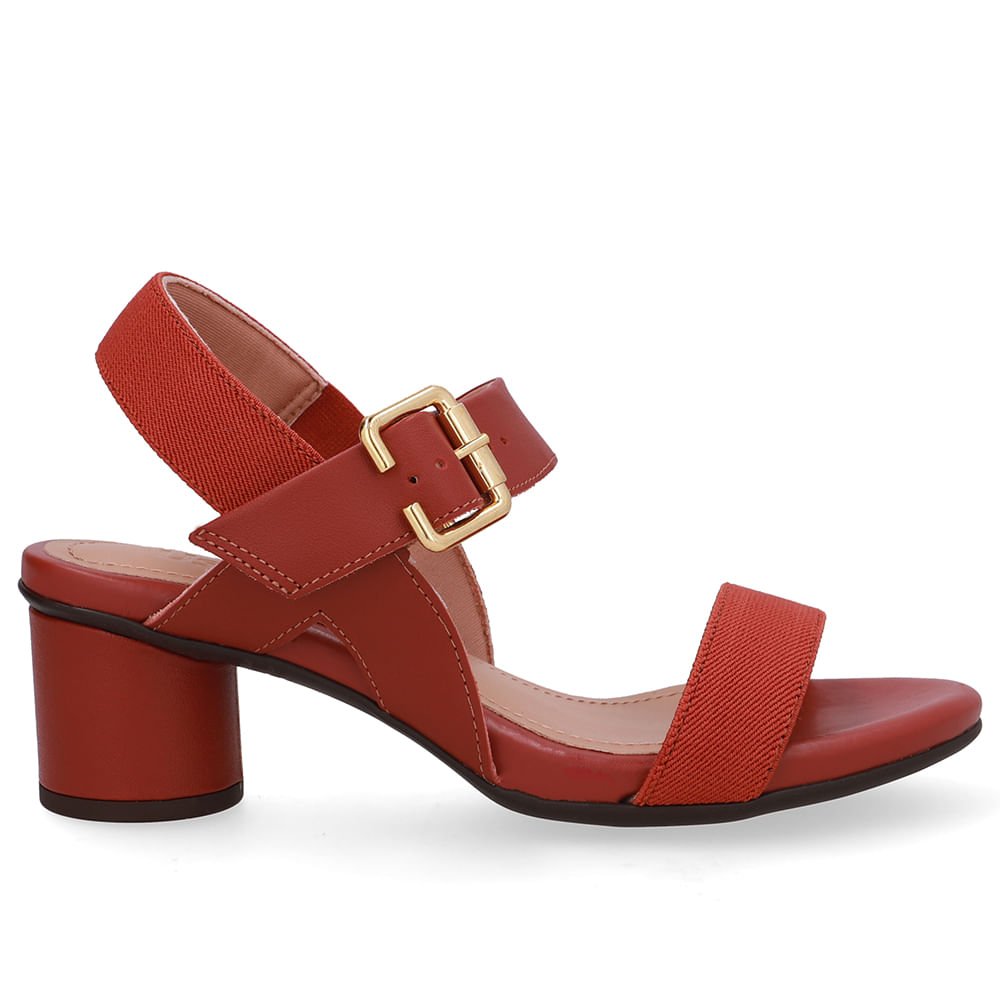 Sandália Salto Bloco Redondo Couro Marrom