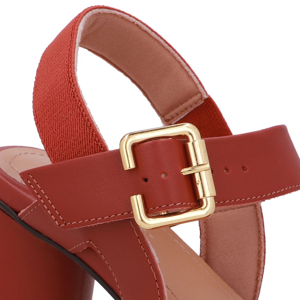 Sandália Salto Bloco Redondo Couro Marrom Marrom 4