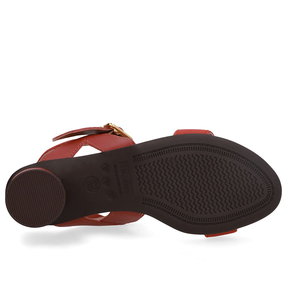 Sandália Salto Bloco Redondo Couro Marrom Marrom 5