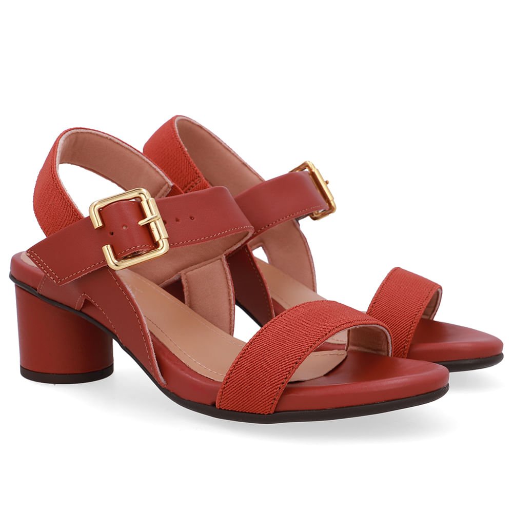 Sandália Salto Bloco Redondo Couro Marrom Marrom 2