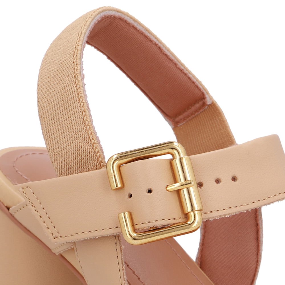 Sandália Salto Bloco Redondo Couro Bege Bege 4