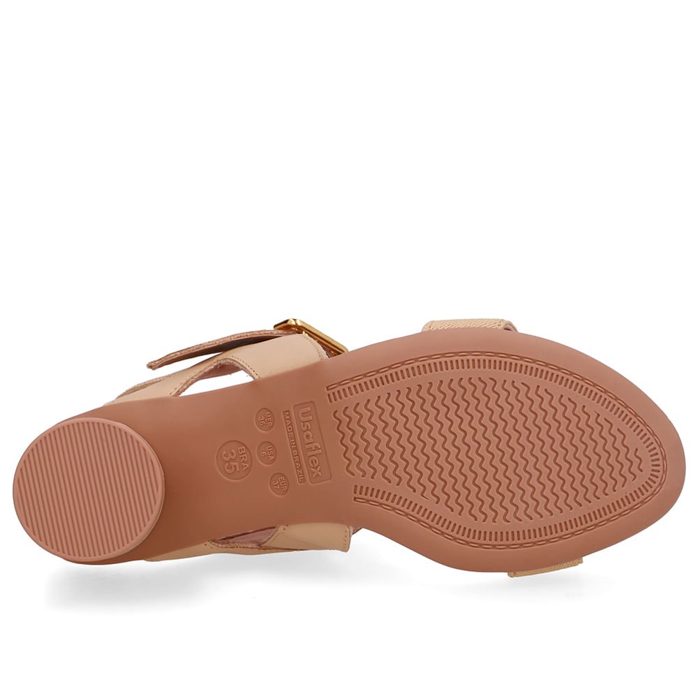 Sandália Salto Bloco Redondo Couro Bege Bege 5