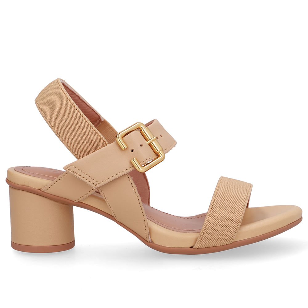 Sandália Salto Bloco Redondo Couro Bege