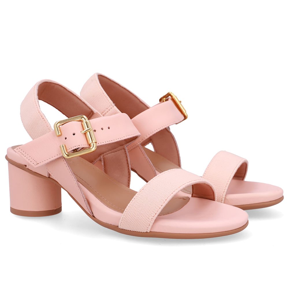 Sandália Salto Bloco Redondo Couro Laranja Rosa 2