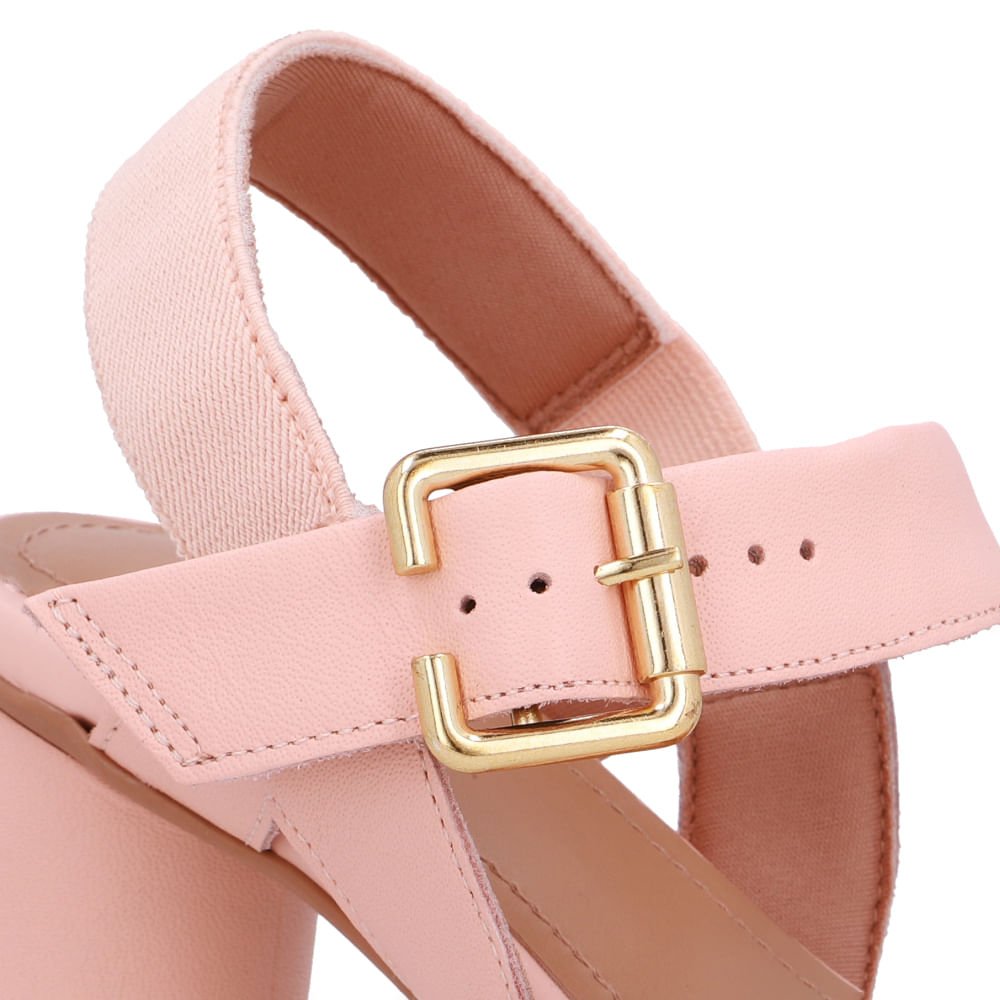 Sandália Salto Bloco Redondo Couro Laranja Rosa 4