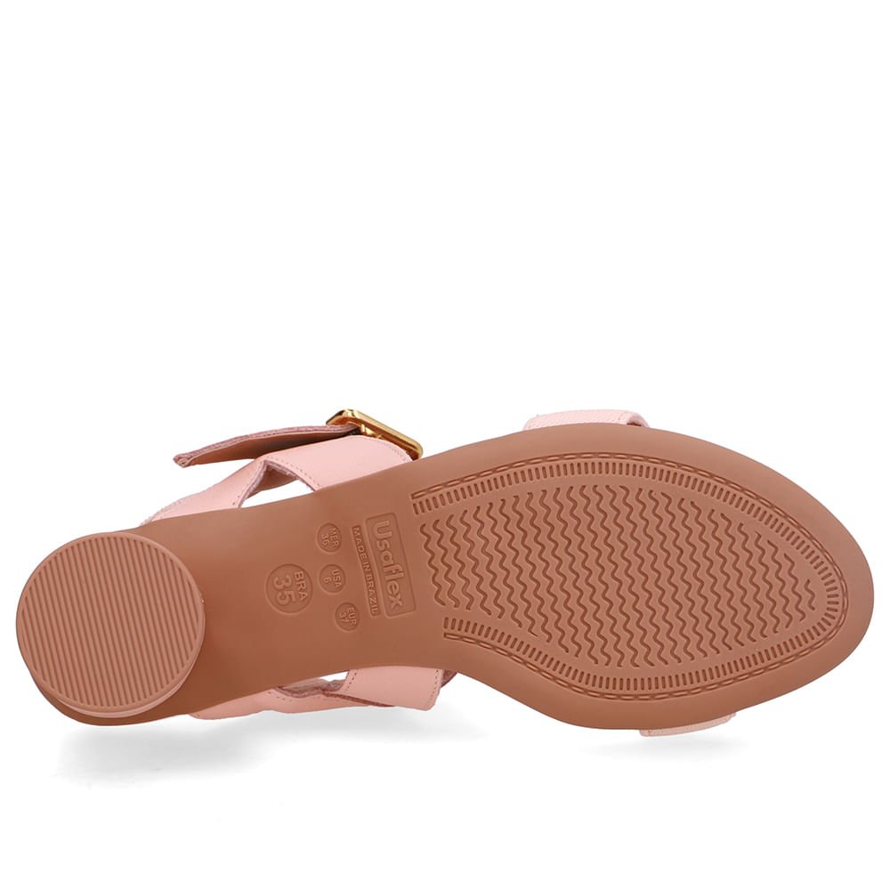 Sandália Salto Bloco Redondo Couro Laranja Rosa 5