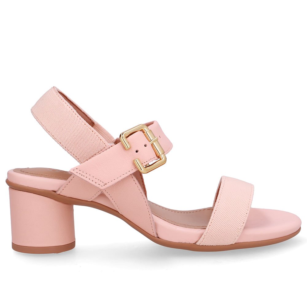 Sandália Salto Bloco Redondo Couro Laranja