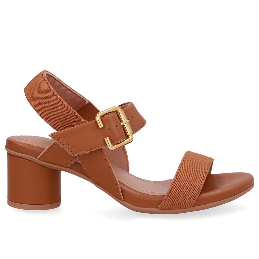 Sandália Salto Bloco Redondo Couro Marrom Marrom 1