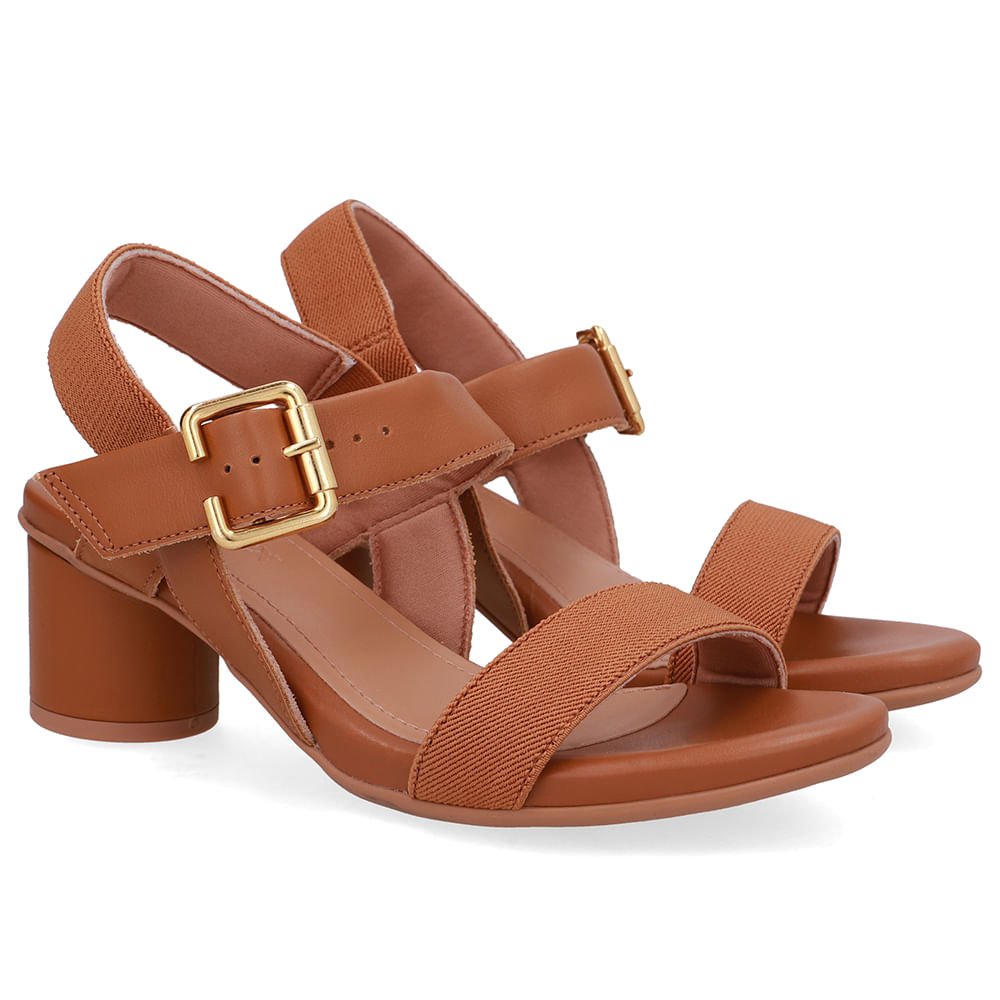 Sandália Salto Bloco Redondo Couro Marrom Marrom 2