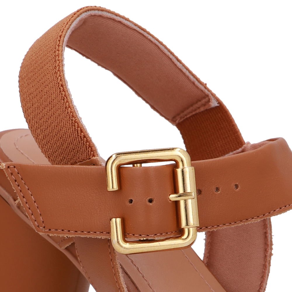 Sandália Salto Bloco Redondo Couro Marrom Marrom 4