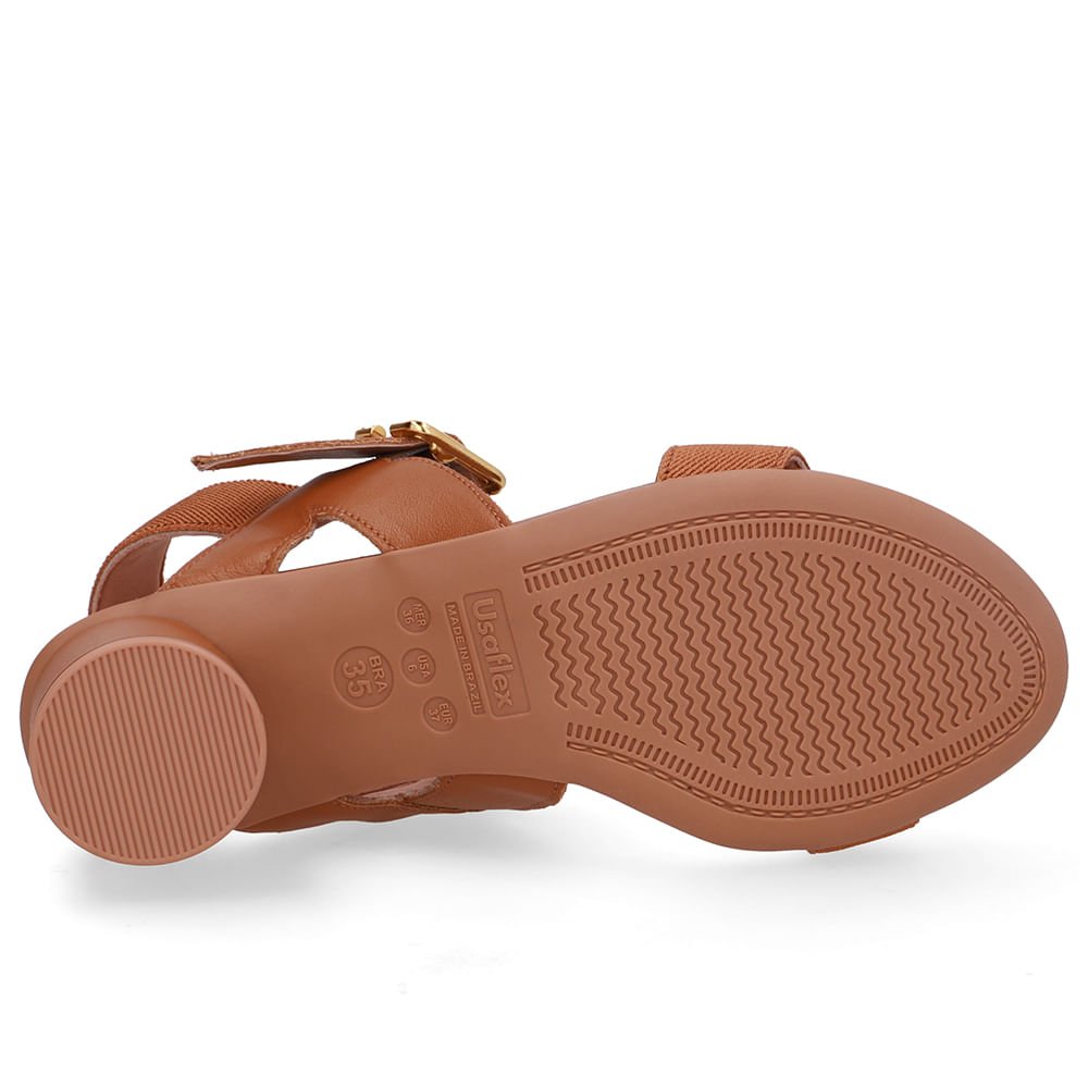 Sandália Salto Bloco Redondo Couro Marrom Marrom 5