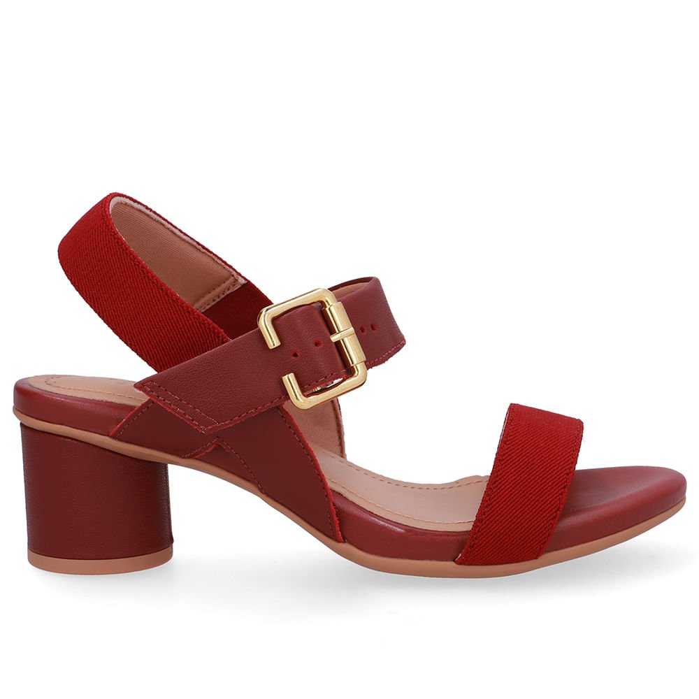 Sandália Salto Bloco Redondo Couro Vermelho