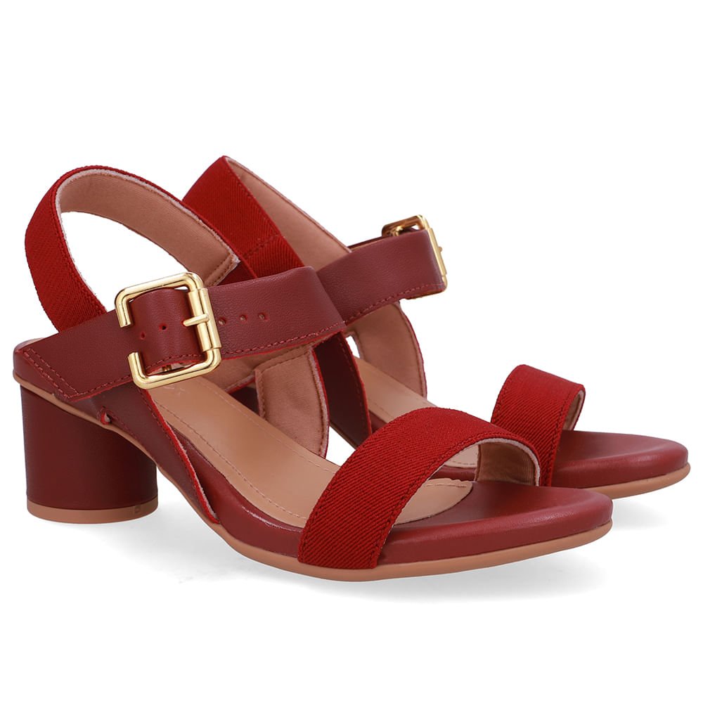 Sandália Salto Bloco Redondo Couro Vermelho Vermelho 2