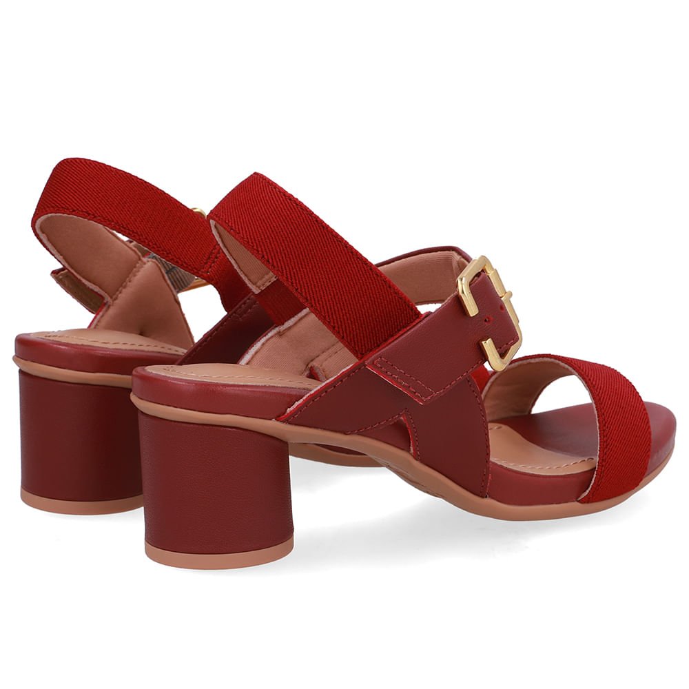Sandália Salto Bloco Redondo Couro Vermelho Vermelho 3
