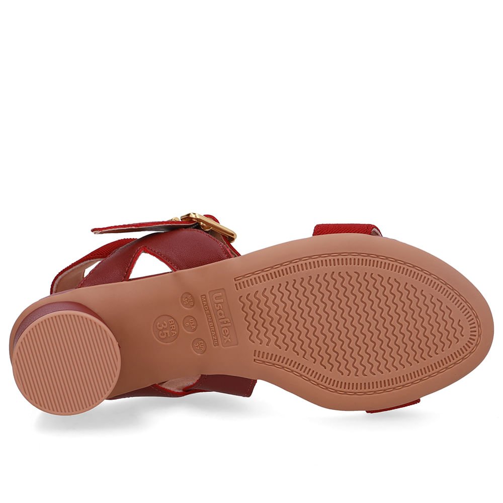 Sandália Salto Bloco Redondo Couro Vermelho Vermelho 5