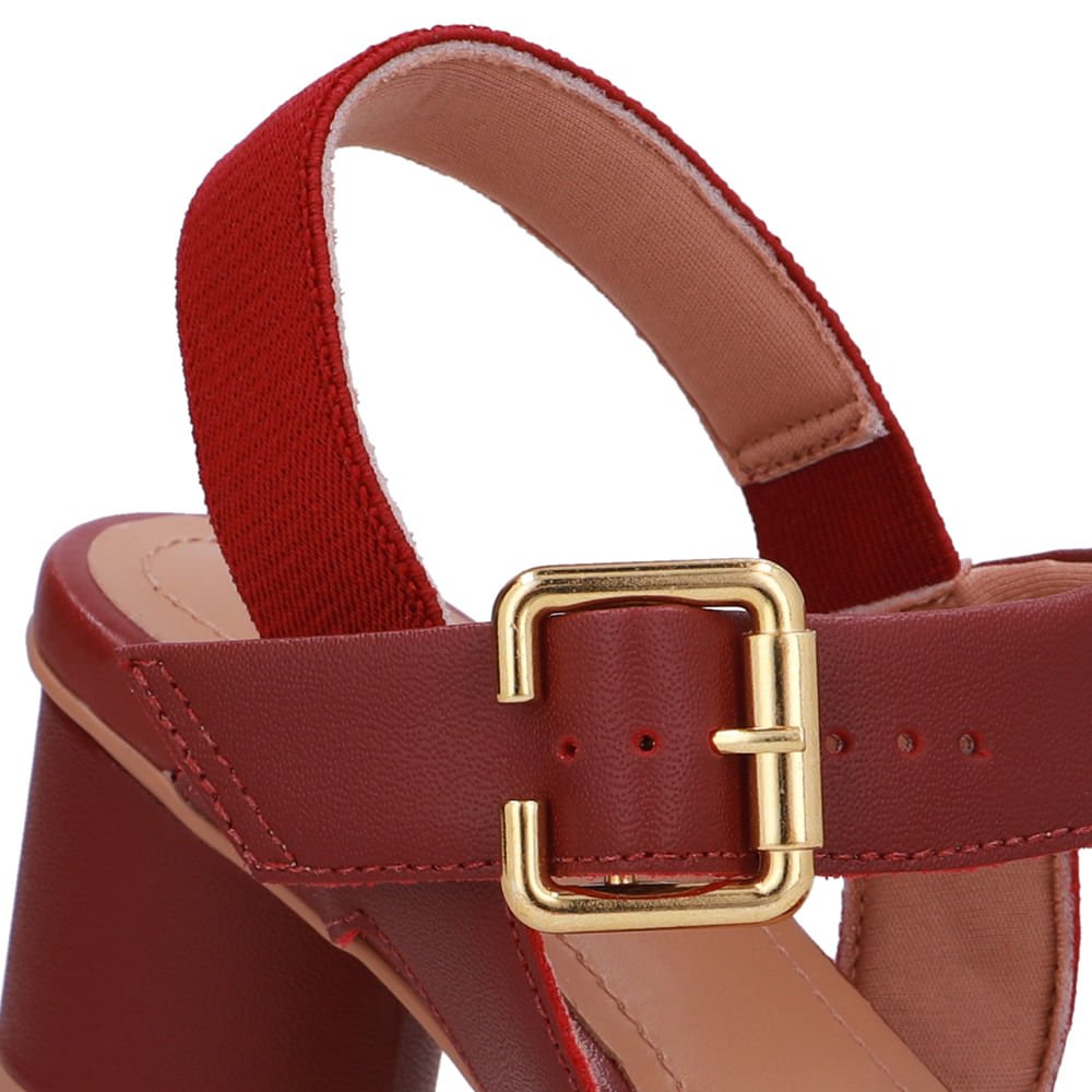 Sandália Salto Bloco Redondo Couro Vermelho Vermelho 4