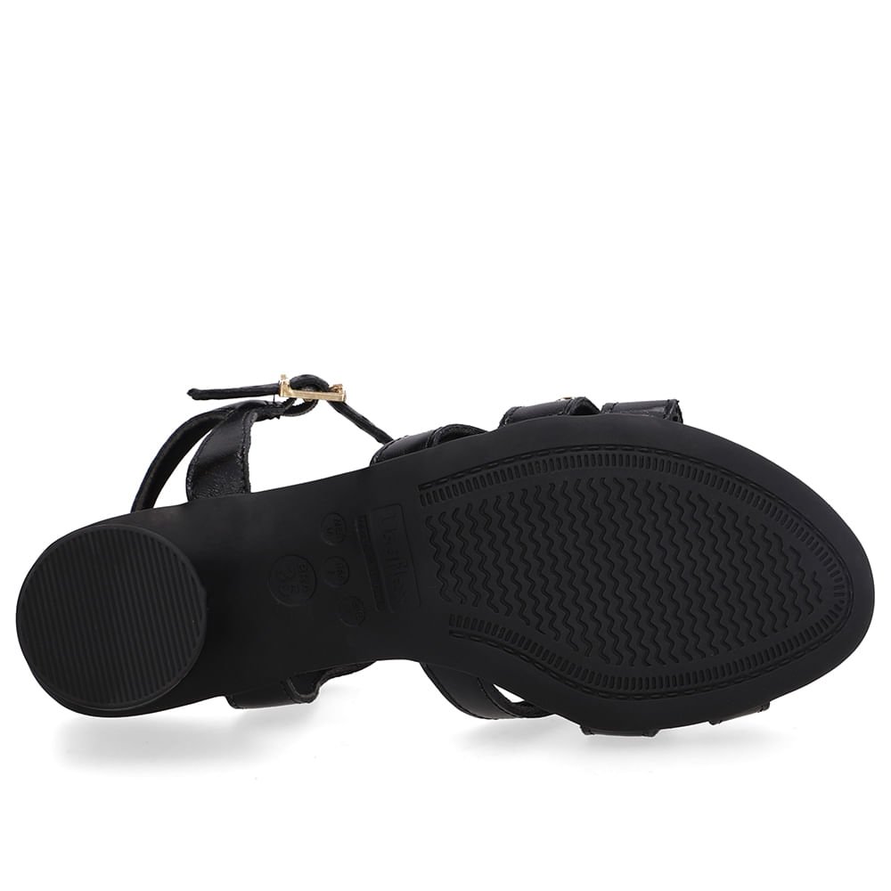 Sandália Salto Bloco Redondo Couro Preta Esferas Preto 5