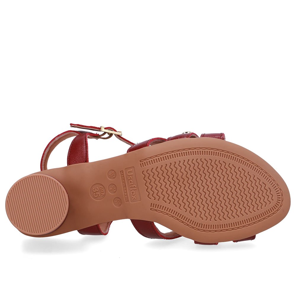 Sandália Salto Bloco Redondo Couro Vermelha Esferas Vermelho 5