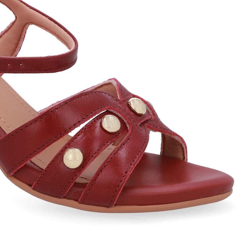 Sandália Salto Bloco Redondo Couro Vermelha Esferas Vermelho 4