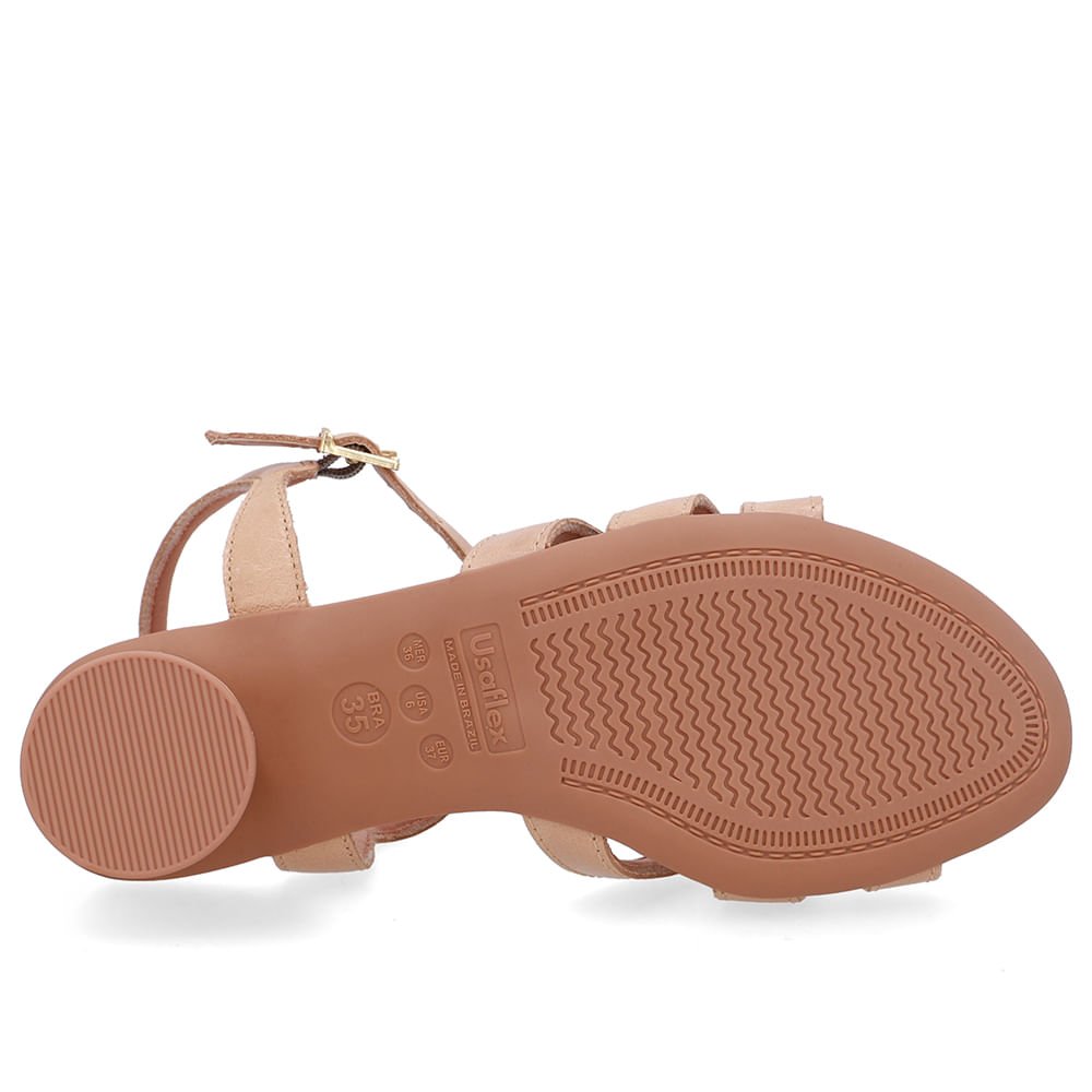 Sandália Salto Bloco Redondo Couro Bege Esferas Bege 5