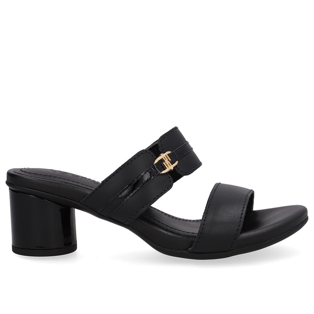 Tamanco Salto Bloco Redondo Couro Preto