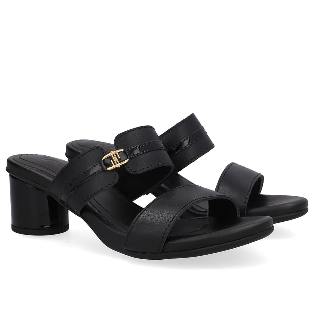 Tamanco Salto Bloco Redondo Couro Preto Preto 2