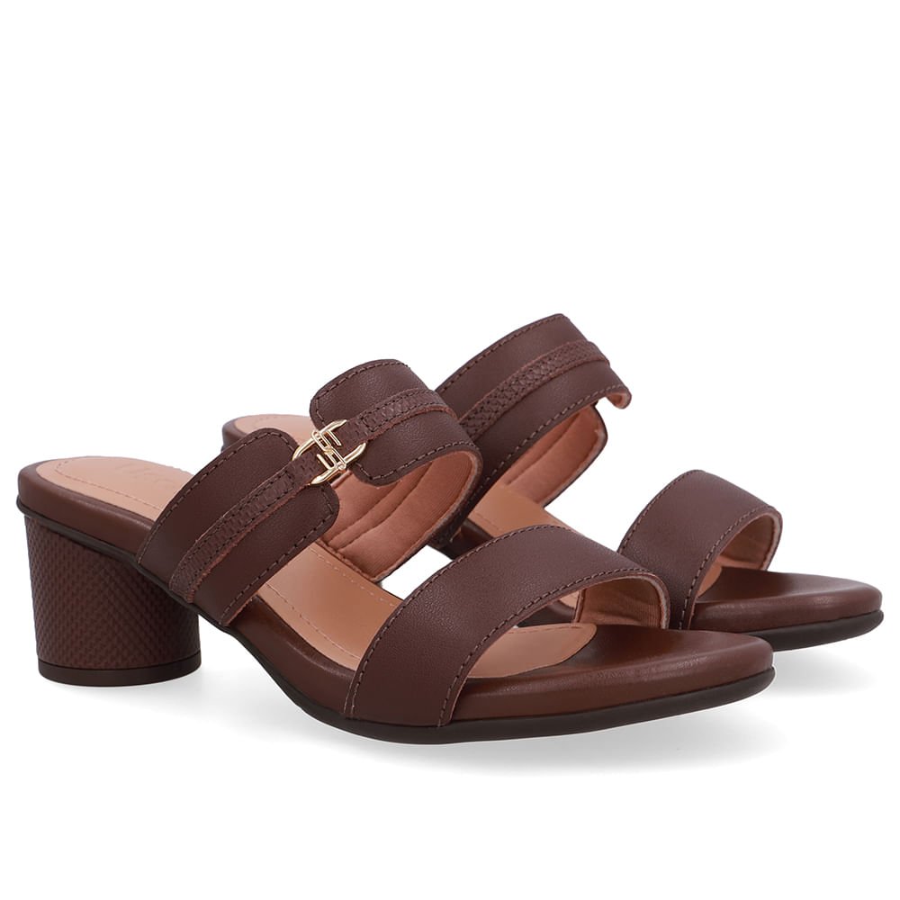 Tamanco Salto Bloco Redondo Couro Marrom Marrom 2