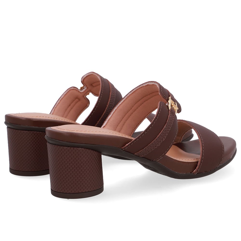 Tamanco Salto Bloco Redondo Couro Marrom Marrom 3