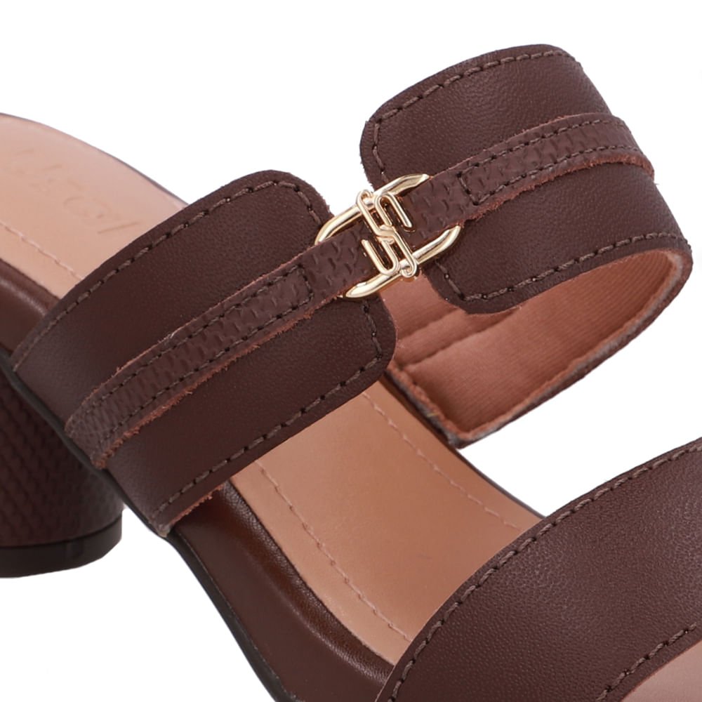 Tamanco Salto Bloco Redondo Couro Marrom Marrom 4