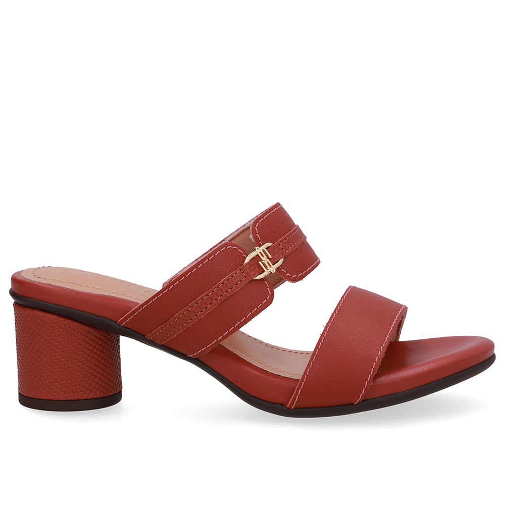 Tamanco Salto Bloco Redondo Couro Marrom