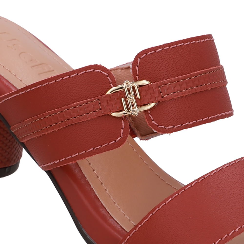 Tamanco Salto Bloco Redondo Couro Marrom Marrom 4