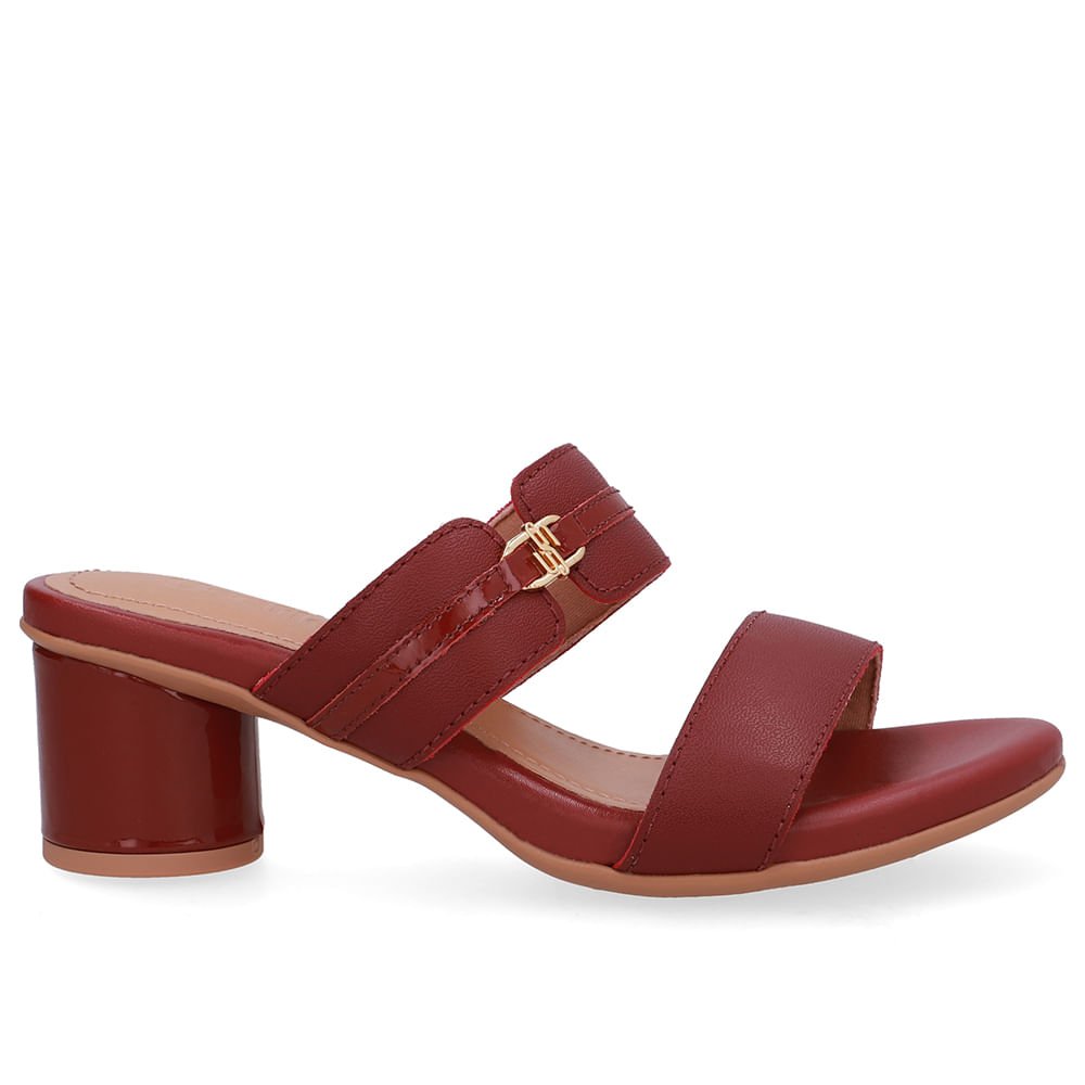 Tamanco Salto Bloco Redondo Couro Vermelho