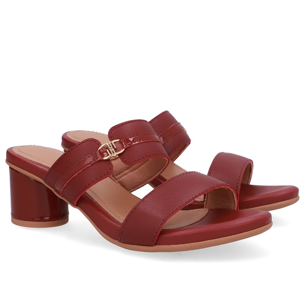 Tamanco Salto Bloco Redondo Couro Vermelho Vermelho 2