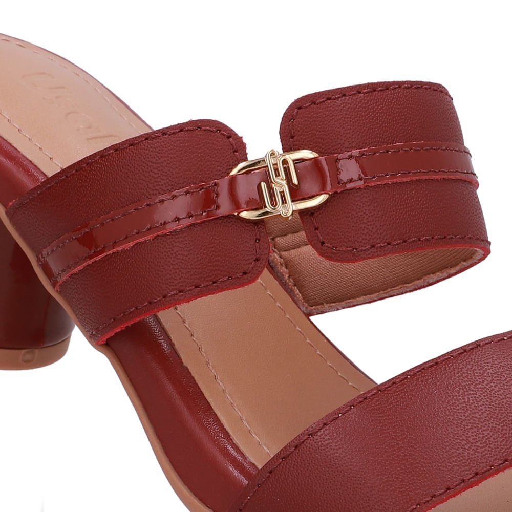 Tamanco Salto Bloco Redondo Couro Vermelho Vermelho 4