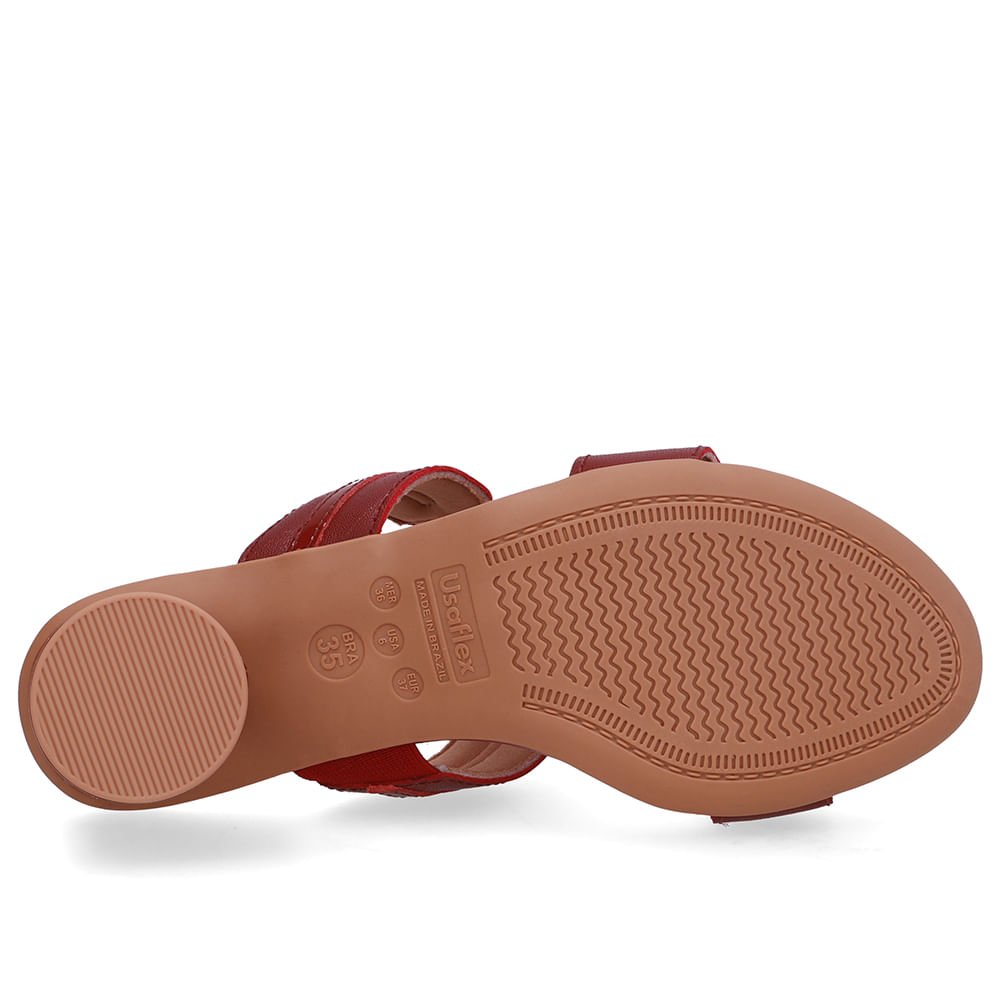 Tamanco Salto Bloco Redondo Couro Vermelho Vermelho 5