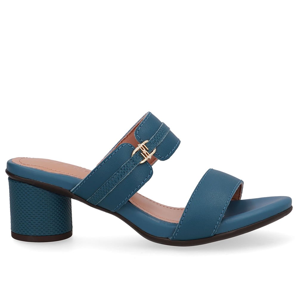 Tamanco Salto Bloco Redondo Couro Azul