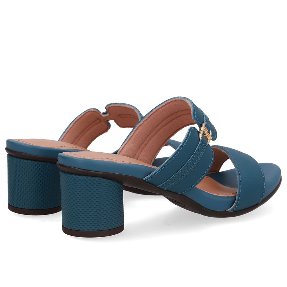 Tamanco Salto Bloco Redondo Couro Azul Azul 3