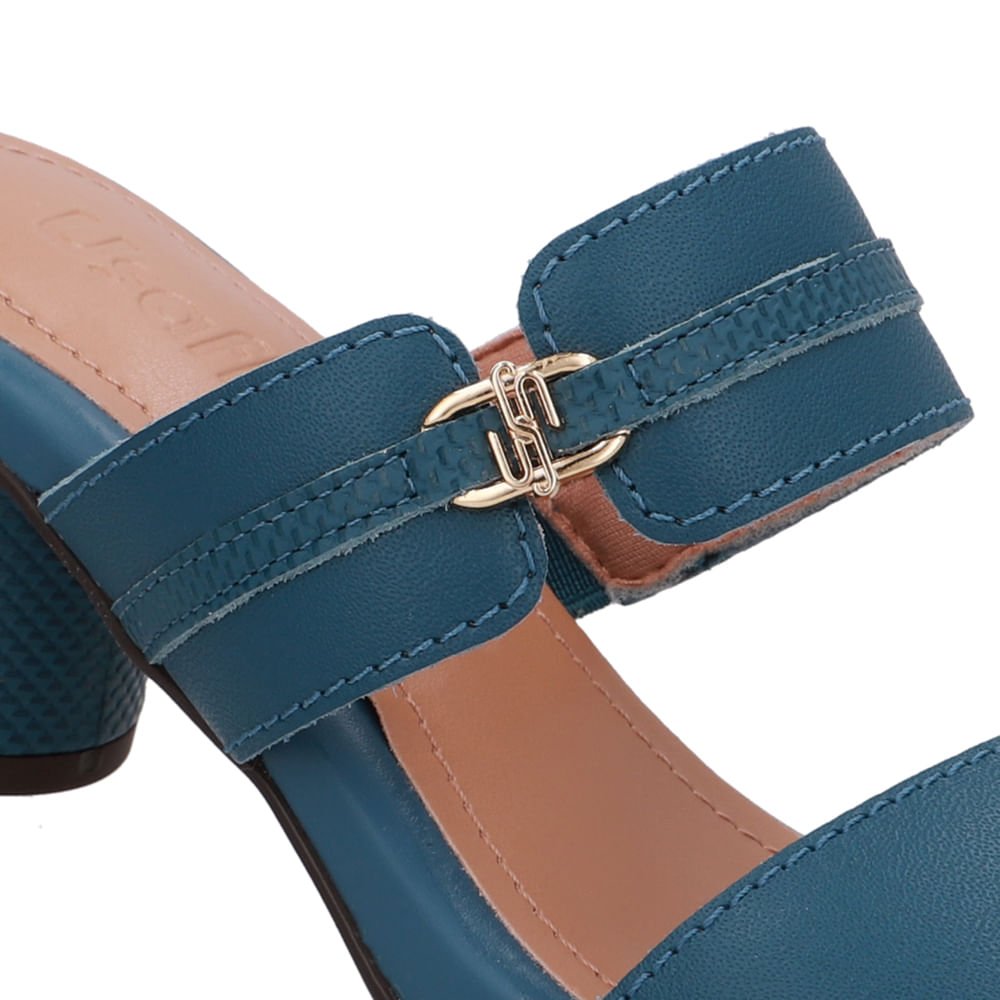 Tamanco Salto Bloco Redondo Couro Azul Azul 4