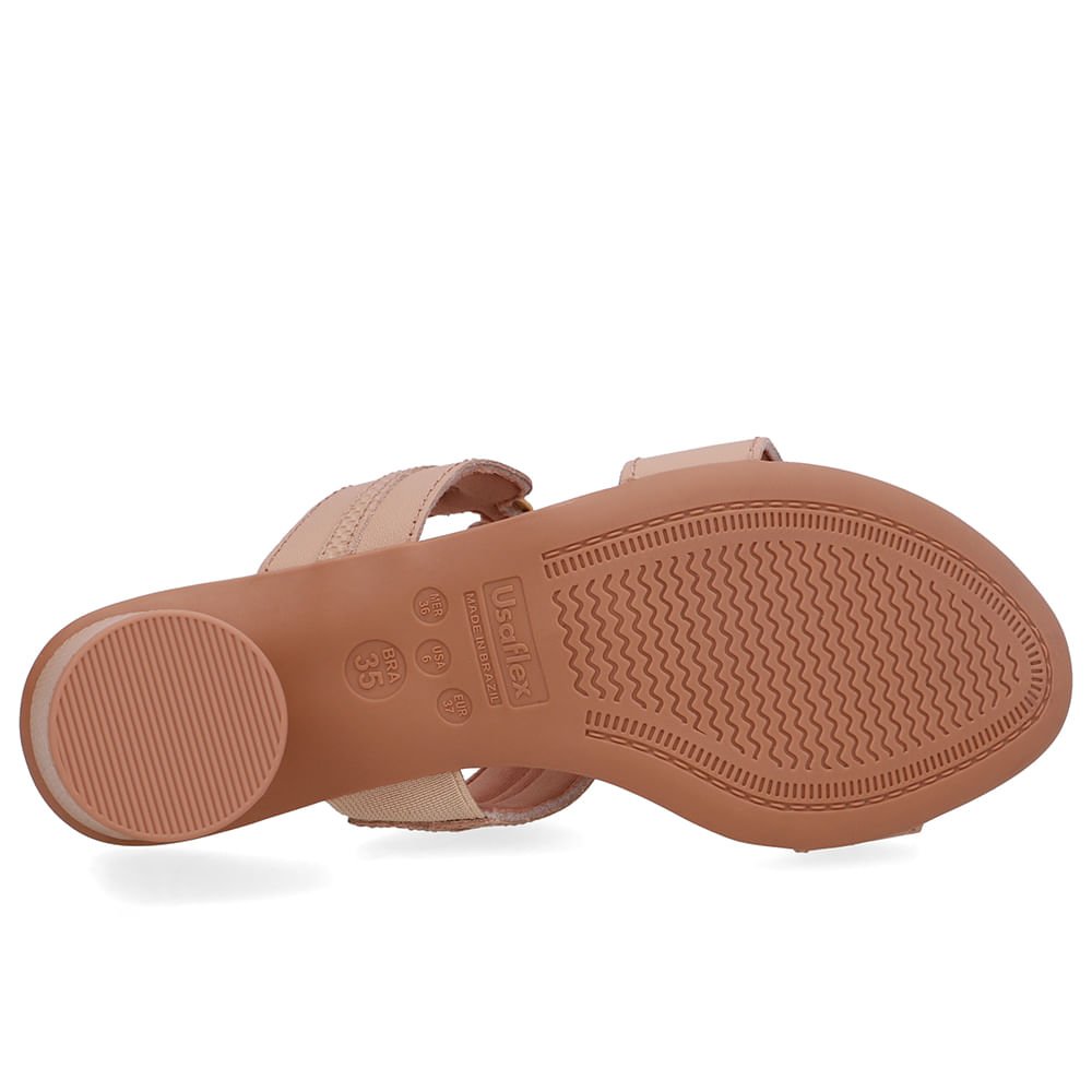 Tamanco Salto Bloco Redondo Couro Bege Bege 5