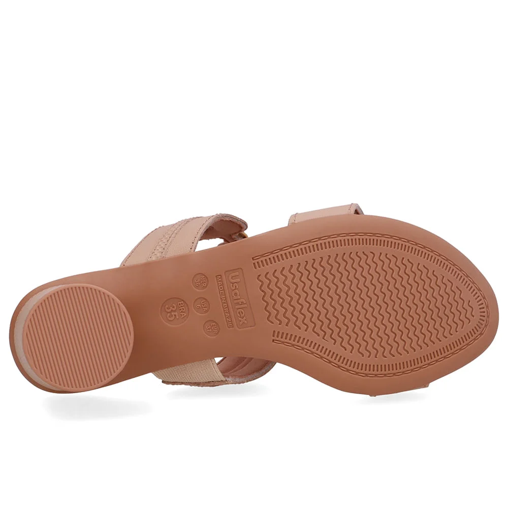 Tamanco Salto Bloco Redondo Couro Bege Bege 5