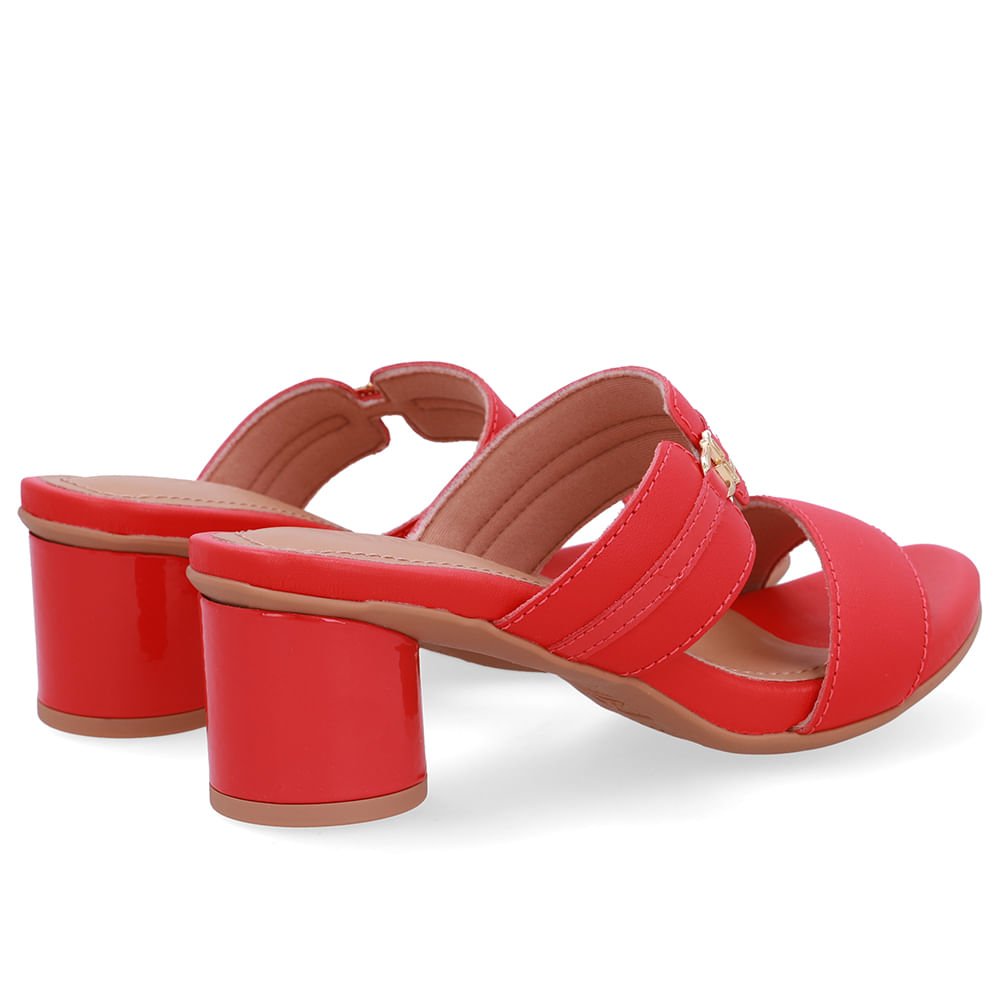 Tamanco Salto Bloco Redondo Couro Vermelha Vermelho 3