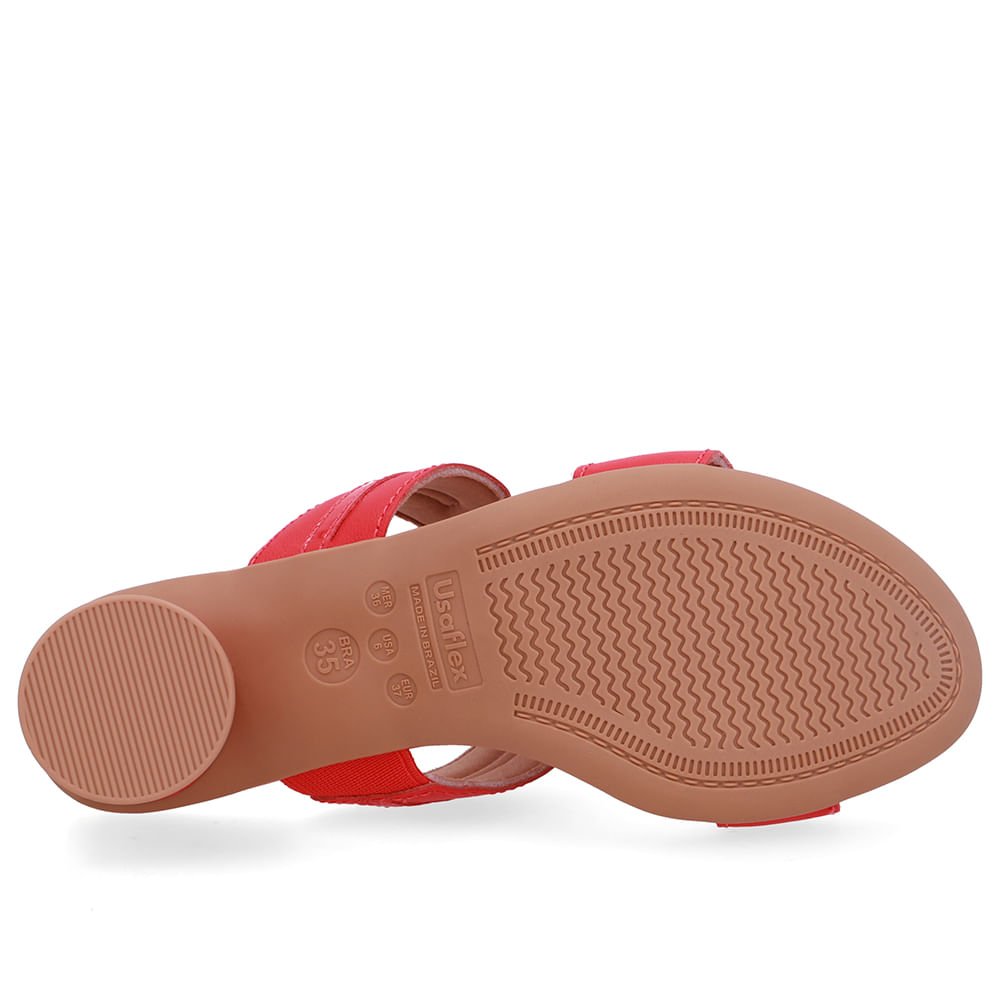 Tamanco Salto Bloco Redondo Couro Vermelha Vermelho 5